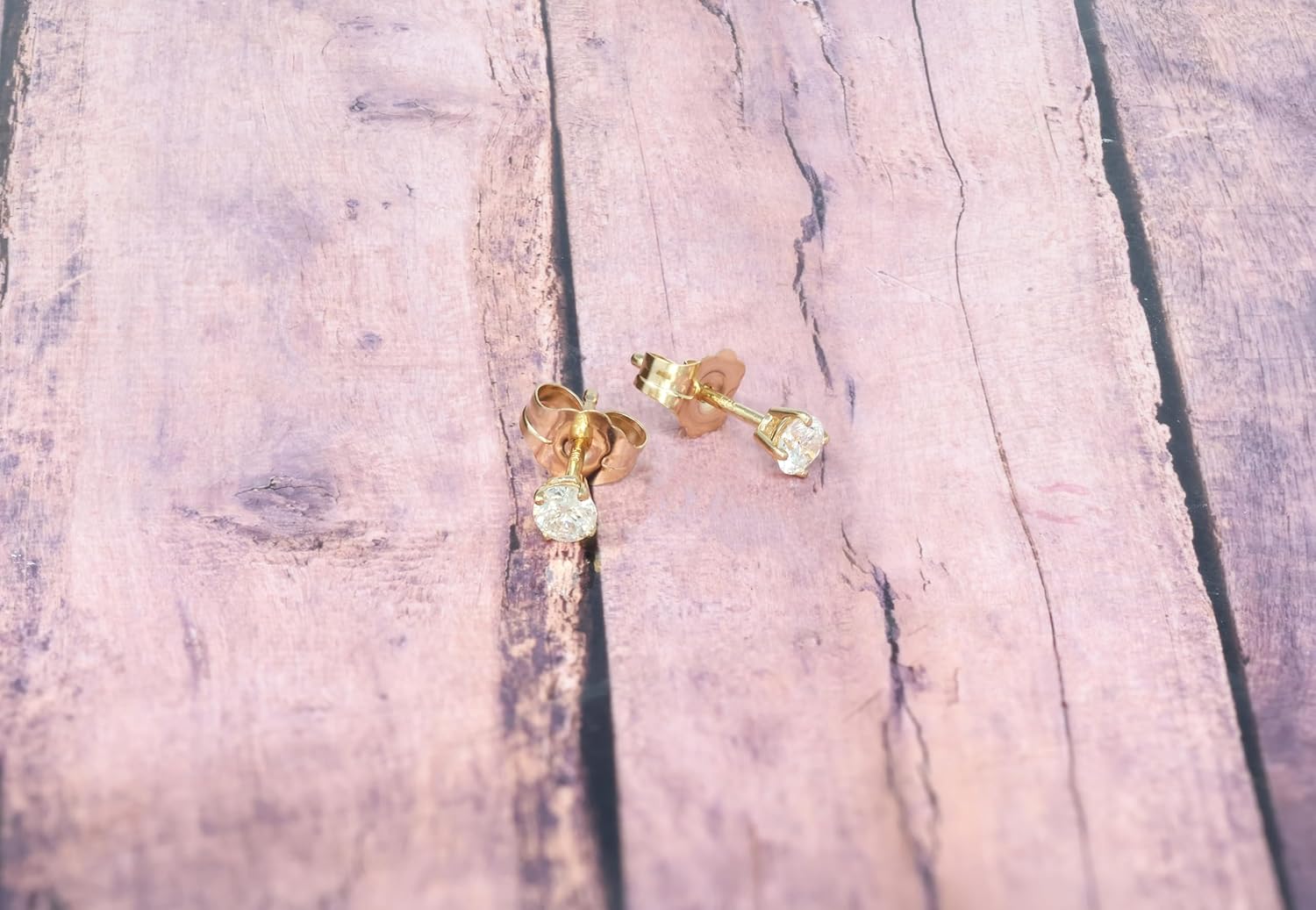 14K Yellow Gold Genuine Diamonds 1/5 Ct Stud Earrings - Image 3