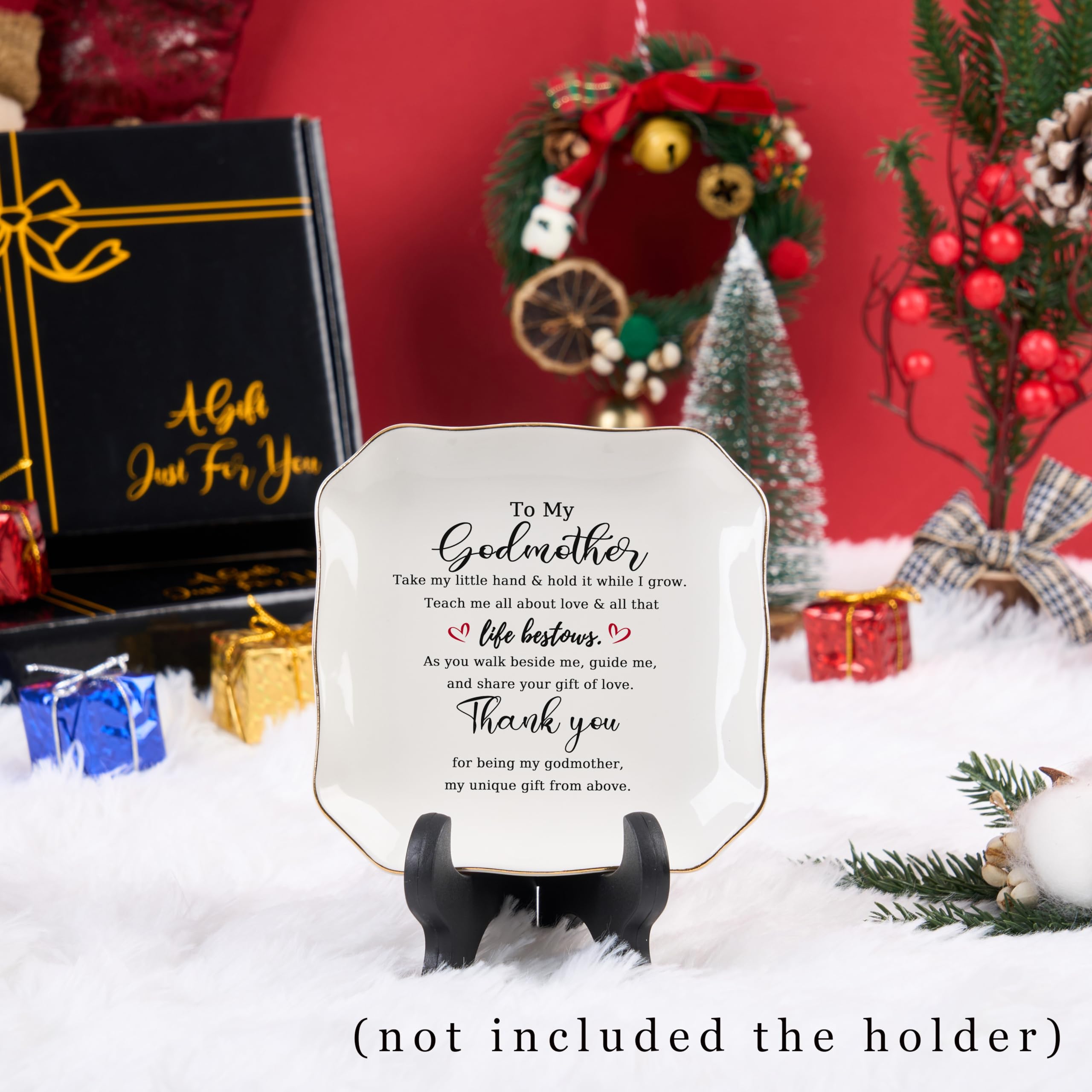 Godmother Gift Trinket Dish Jewelry Tray - To My Godmother Christmas Valentines Mother's Day Birthday Gifts for Godmother from Goddaughter, Madrina Gifts - Thank You for Being My Godmother