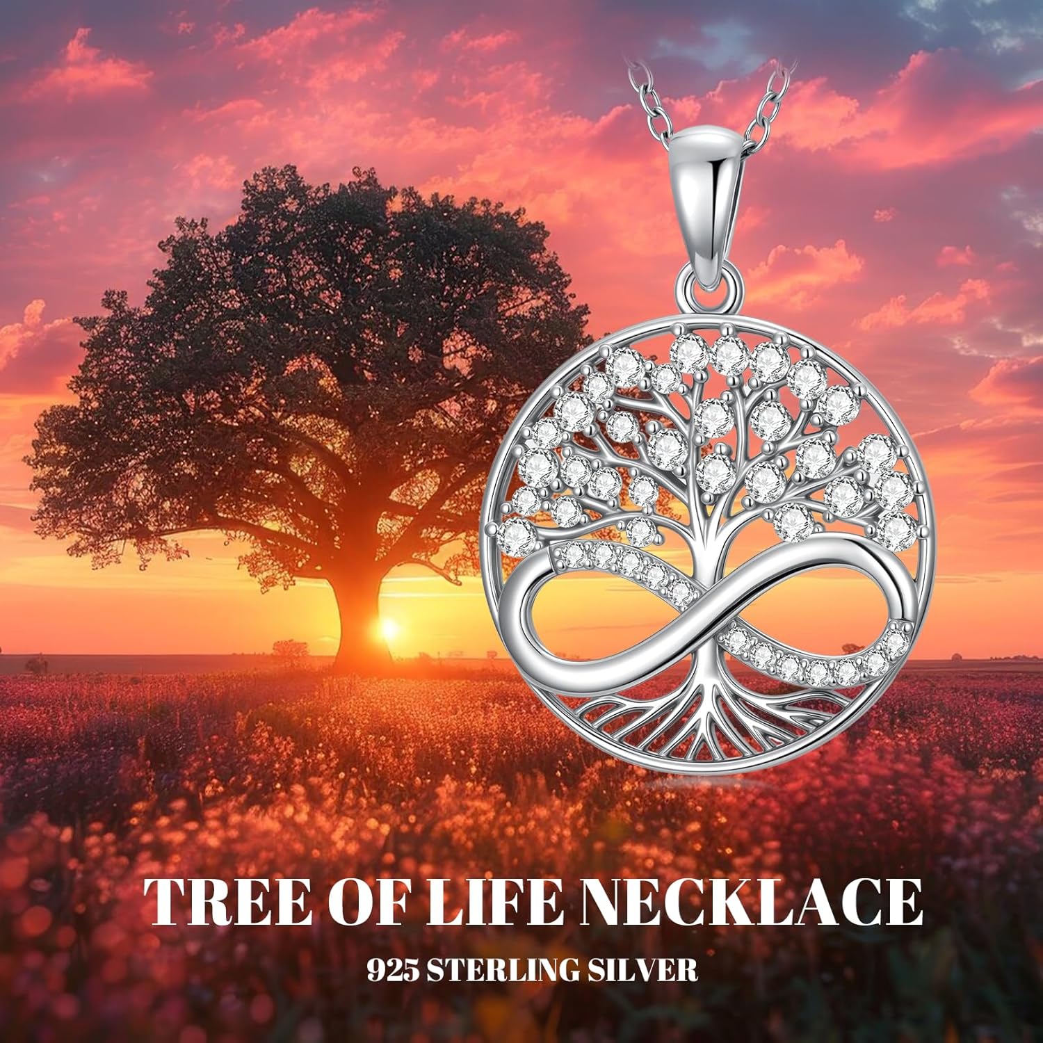 Tree of Life Pendant Necklace for Women, 925 Sterling Silver Tree Cubic Zirconia Jewelry Necklace, Anniversary Valentine's Day Gifts for Women, with 18"+2" Chain - Image 5