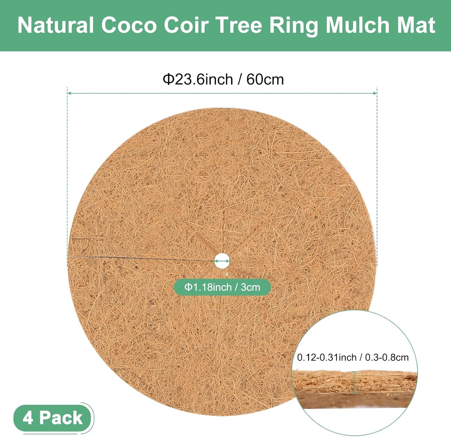 M METERXITY 4-Pack Coconut Fibers Mulch Ring Tree Protector Mat, 23.6 Inch Tree Ring Mulch Mat for Indoor Outdoor Plants/Landscaping/Tree Protection Ring Plant Pot Soil Cover [Coconut Brown]
