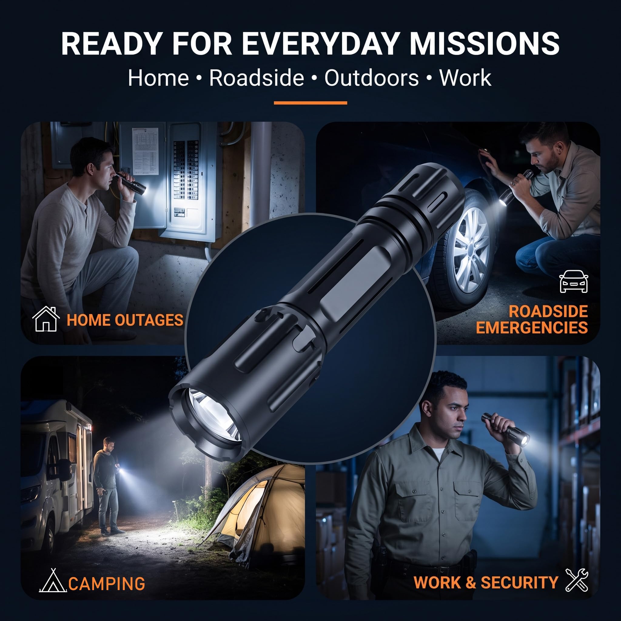 Lampe de poche LED 2200 lumens rechargeable, étanche, compacte, tactique