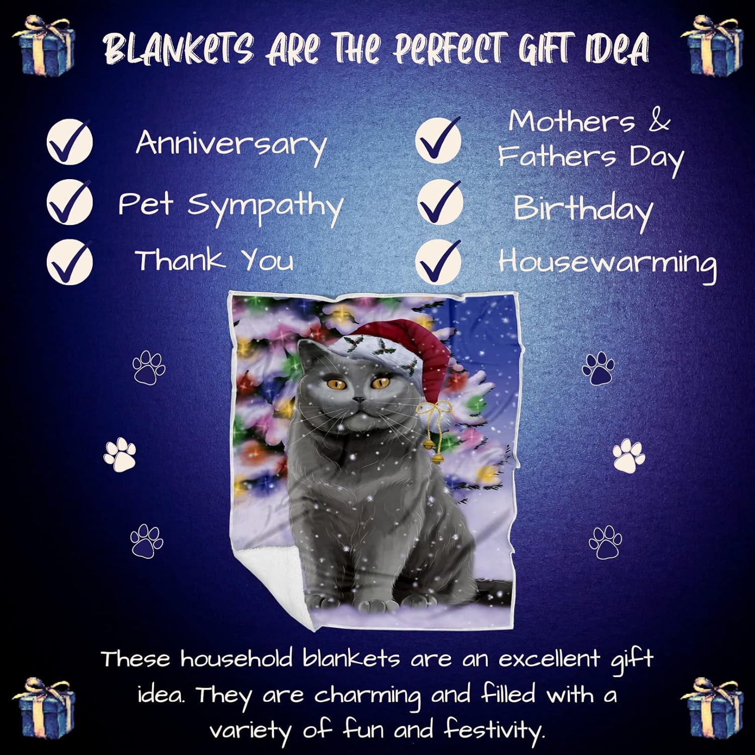 Doggie of the Day British Shorthair Cat Blanket - Christmas Winterland Wonderland - Super Soft & Warm Pet Theme for Sofa or Bed, Warm Fleece, Sherpa or Woven Material, BLNKT88706 (30x40 Fleece)