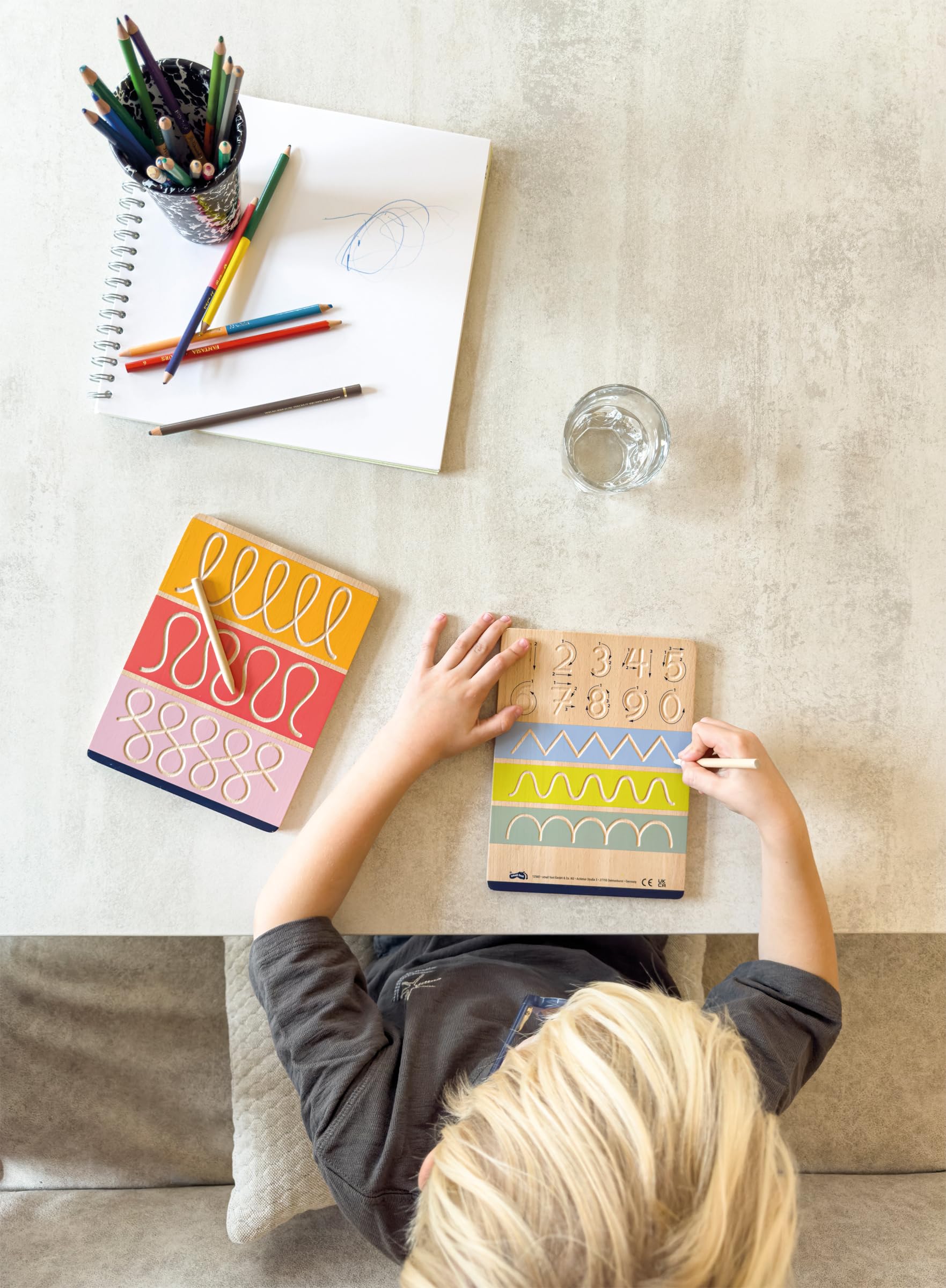 Small Foot Setd'ardoise Educate en Bois, Apprendre à écrire, à partir de 5 Ans, 12560, Coloré