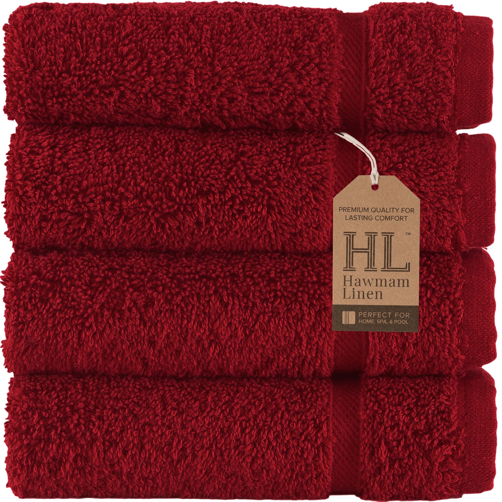 Hammam Linen Washcloth Set Premium Original Turkish Cotton, Hotel Quality for Maximum Softness & Absorbency Face Towels for Hand, Kitchen & Cleaning (Burgundy Washcloths Set)