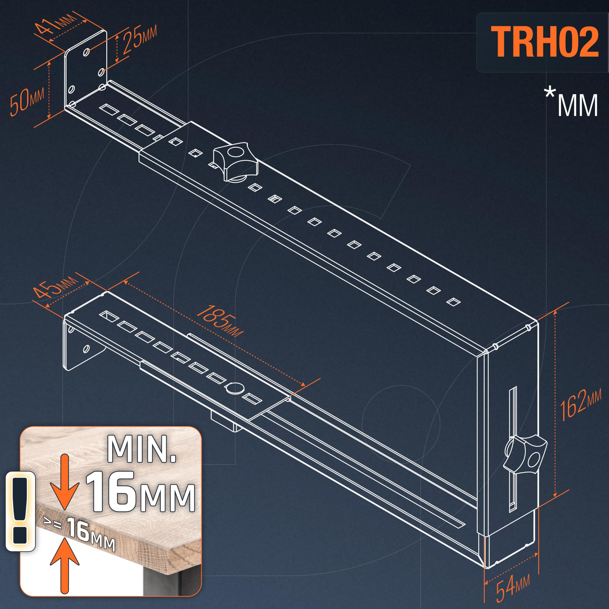 RICOO Supporto PC scrivania TRH02-B Montaggio case sotto tavolo Computer Nocciolo Salvaspazio Fisso Regolabile Nero