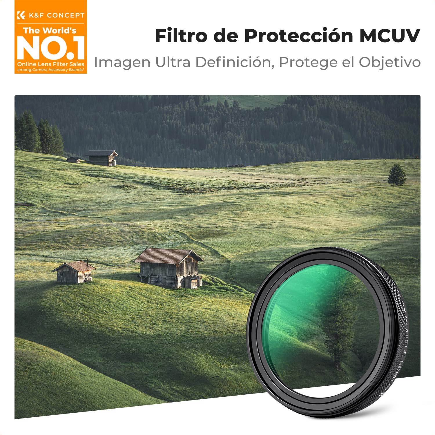 K&F CONCEPT Nano-Xcel Filtro MCUV Comaptible con FujiFlim X100 Series | Filtro de Protección con Nano Revestimiento Compatible con Fujifilm X100 X100S X100F X100T X100V X100VI(NEGRO)- FP715