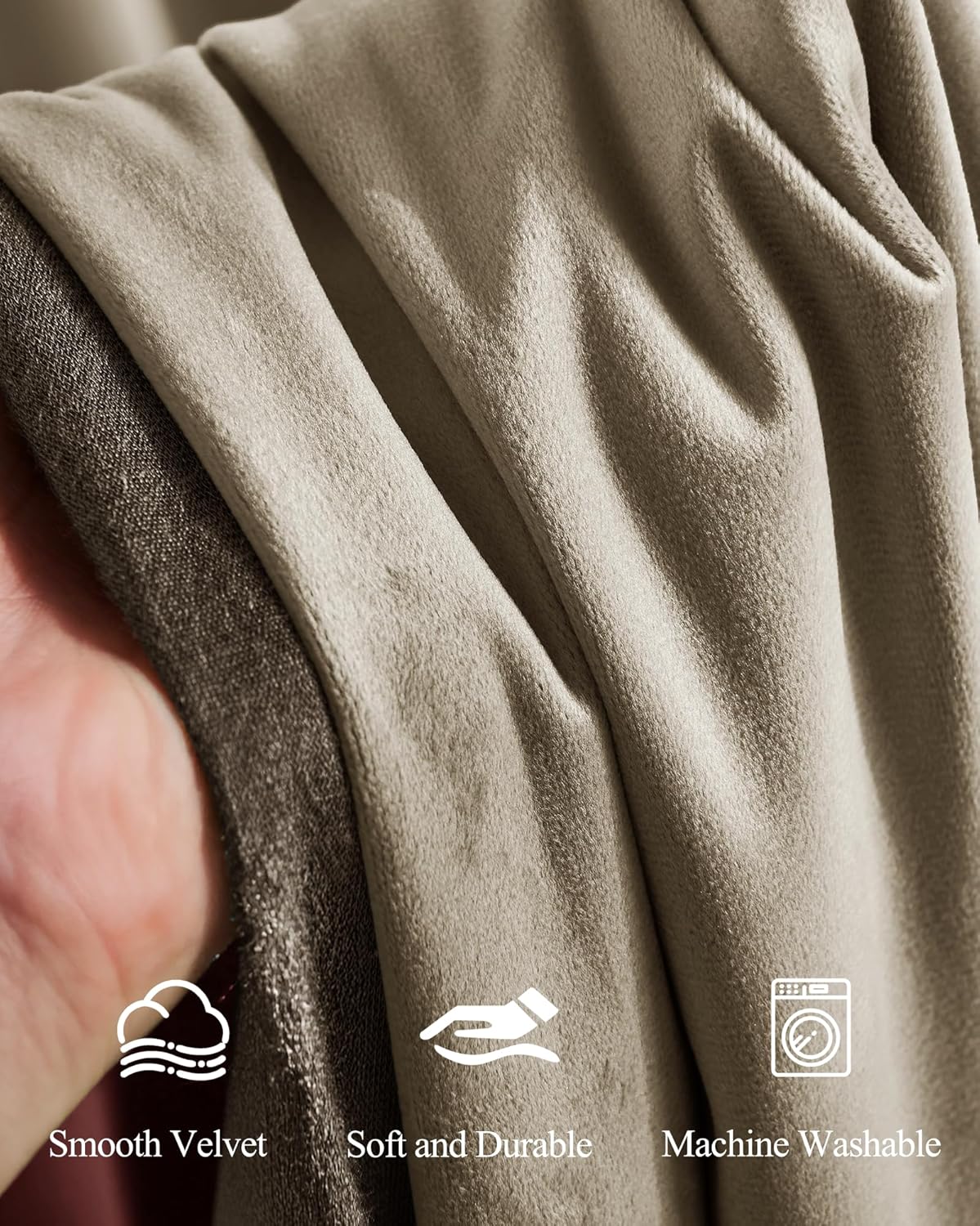StangH Taupe Blackout Curtains for Bedroom, Thermal Insulated Room Darkening Drapes, Soundproof Window Treatments with Back Tab and Hook Belt for Living Spaces, 52x84 Inch, 2 Panels
