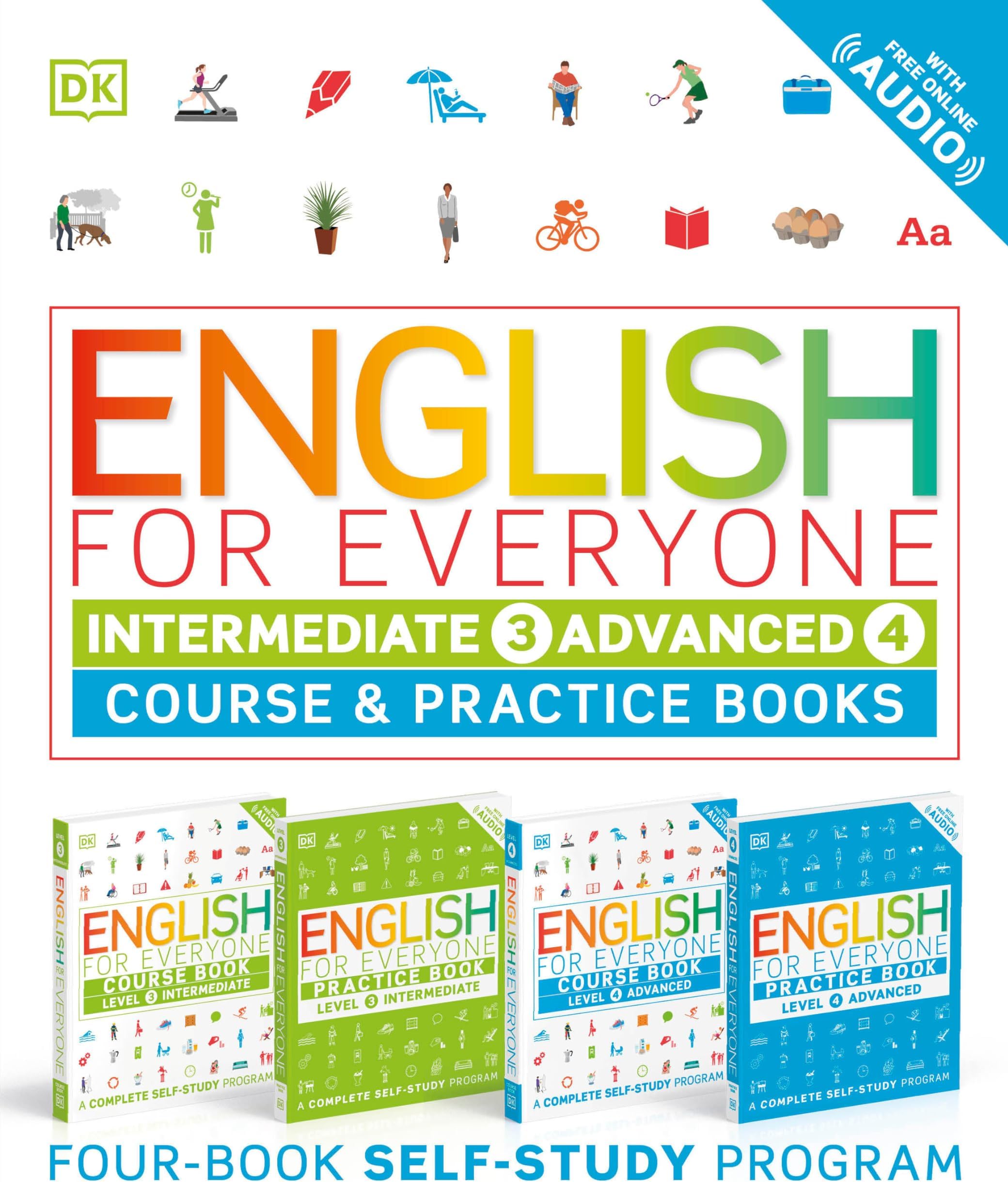 English for Everyone: Intermediate and Advanced Box Set: Course and Practice Books Four-Book Self-Study Program
