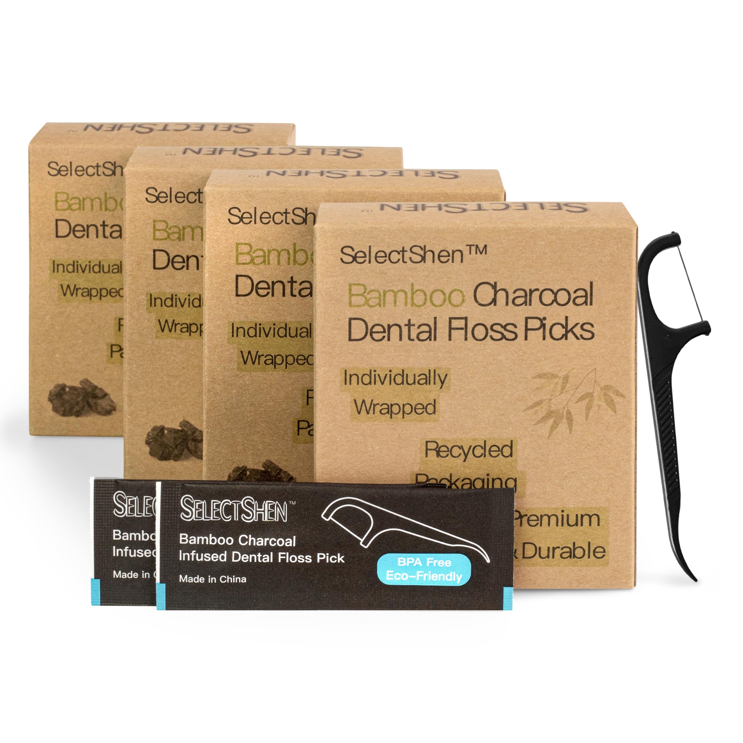Dental Floss Picks-200 Count Individually Wrapped Strong Charcoal Floss for Tight Teeth Gum Health Plaque Removal Travel Daily