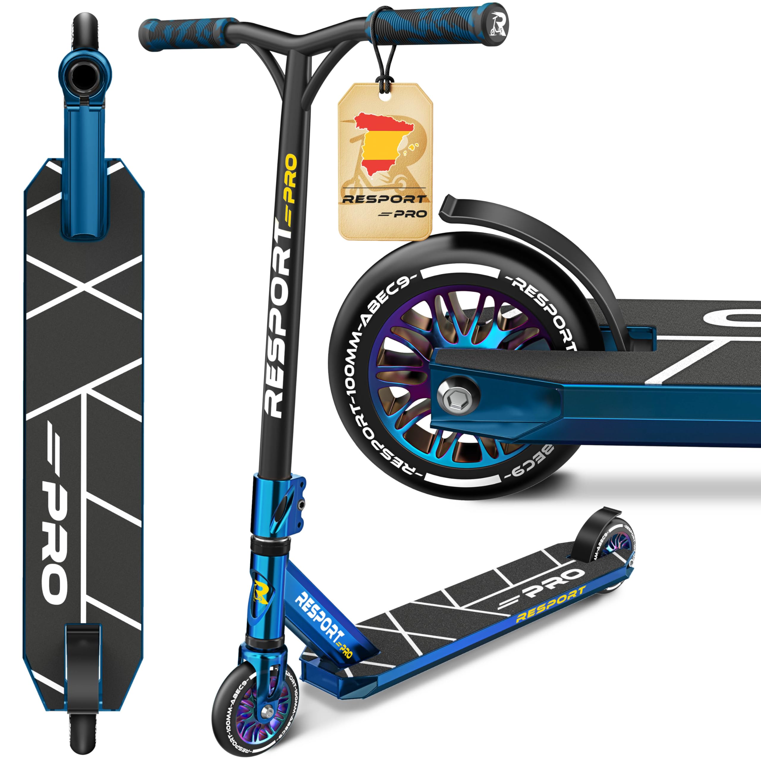 RE:SPORT Patinete de acrobacias Revo Pro para niños y adultos con soporte, patinete profesional de 110 mm, ruedas de poliuretano y barra en Y, patinete de acrobacias, patinete ABEC 9, rodamientos de — view 12