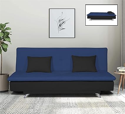 Adorn India Aspen Three Seater Sofa Cum Bed (Blue and Black)