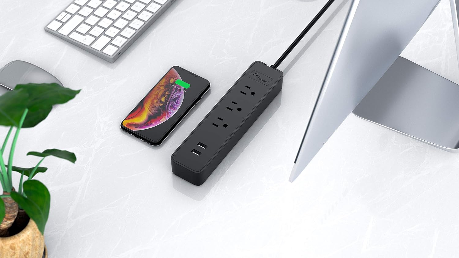 ONSMART 3 AC Outlets 2 USB Power Strip 2.4A Max Output-Mini Charging Station for Home, Travel, Office, Cruise, Overload Protection, 1.5Ft Extension UL Cord-Black(2Pack)