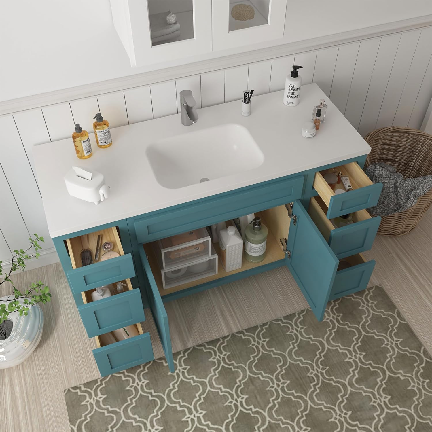 Vanity Art 63 Inch Bathroom Vanity Base Only, Single Sink Bathroon Vanity Cabinet with Dove-Tailed Drawers, Soft-Closing Doors, Without Top