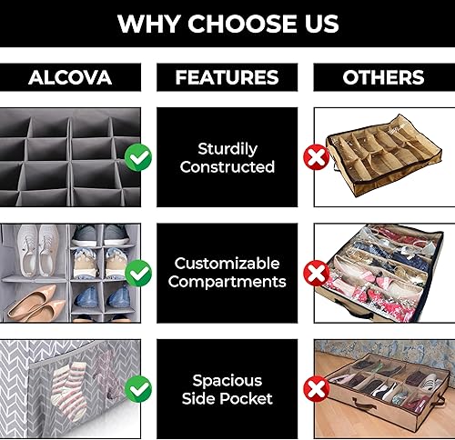 Miniatura 3 de ALCOVA Organizador de zapatos para armario, caja de almacenamiento de zapatos con cubierta transparente, caja de almacenamiento plegable