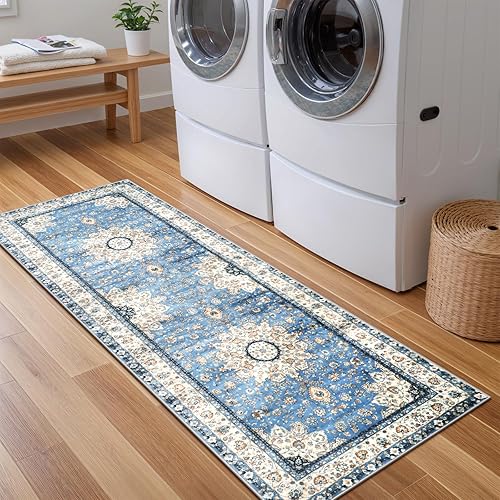 Miniatura 374 de Lahome Tapete tribal bohemio, pequeño, suave, antideslizante, lavable, de pelo corto, para piso en puerta, interior, entrada, baño, silla, Verde