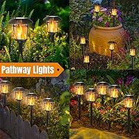 Vista 5 de Dynaming 6 unidades de luces de antorcha de llama solar al aire libre, luz de jardín de llama parpadeante de doble uso para Halloween, linternas