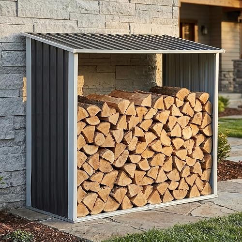 70.9" Large Firewood Storage Shed, Firewood Rack with Roof, Heavy Duty Galvanized Steel Wood Shelter, Weatherproof Outdoor Firewood Rack for Backyard Patio Porch, Dark Gray (70.9", Firewood Rack)