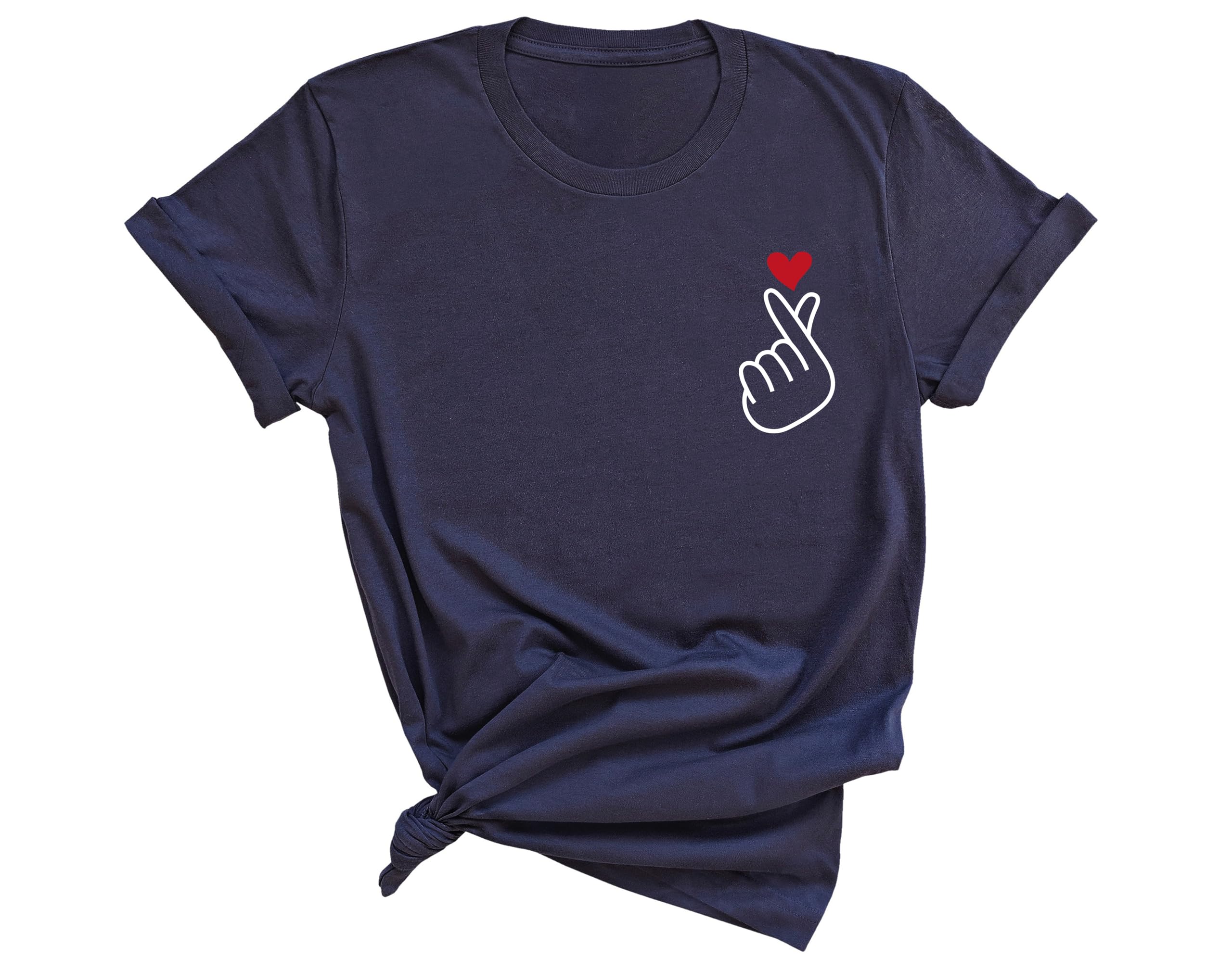 Korean Saranghae Finger Heart I Love You T-Shirt, Korean Pop Merchandise Shirt, Birthday Gift Ideas for K-Drama and Korean Pop Fans, South Korea Tee for Women, Girls Boys Borahae Graphic Tops