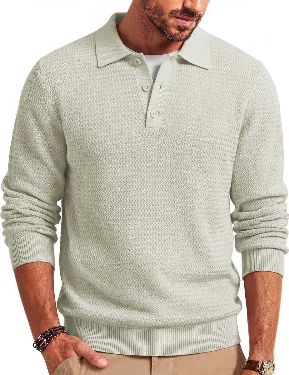 Men's Sweater Long Sleeve Knitted Polo Textured Casual Pullover