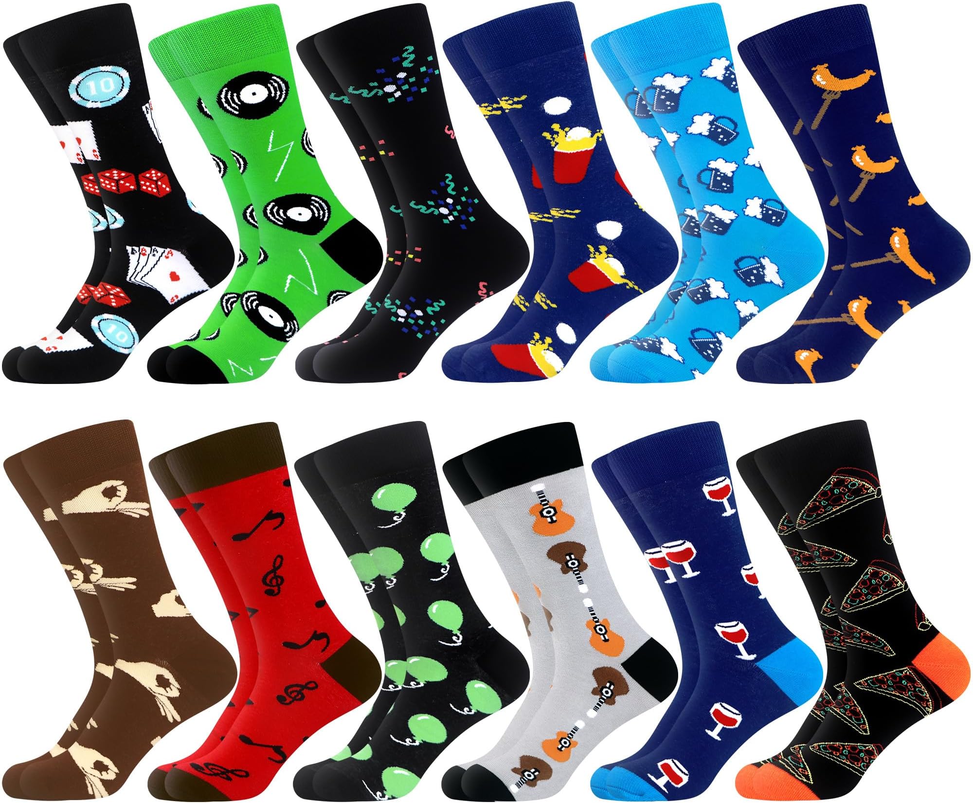WeciBor Men's Dress Funny Crazy Colorful Novelty Combed Cotton Crew Socks 12 Pack - Size 7-10/10-13/13-15