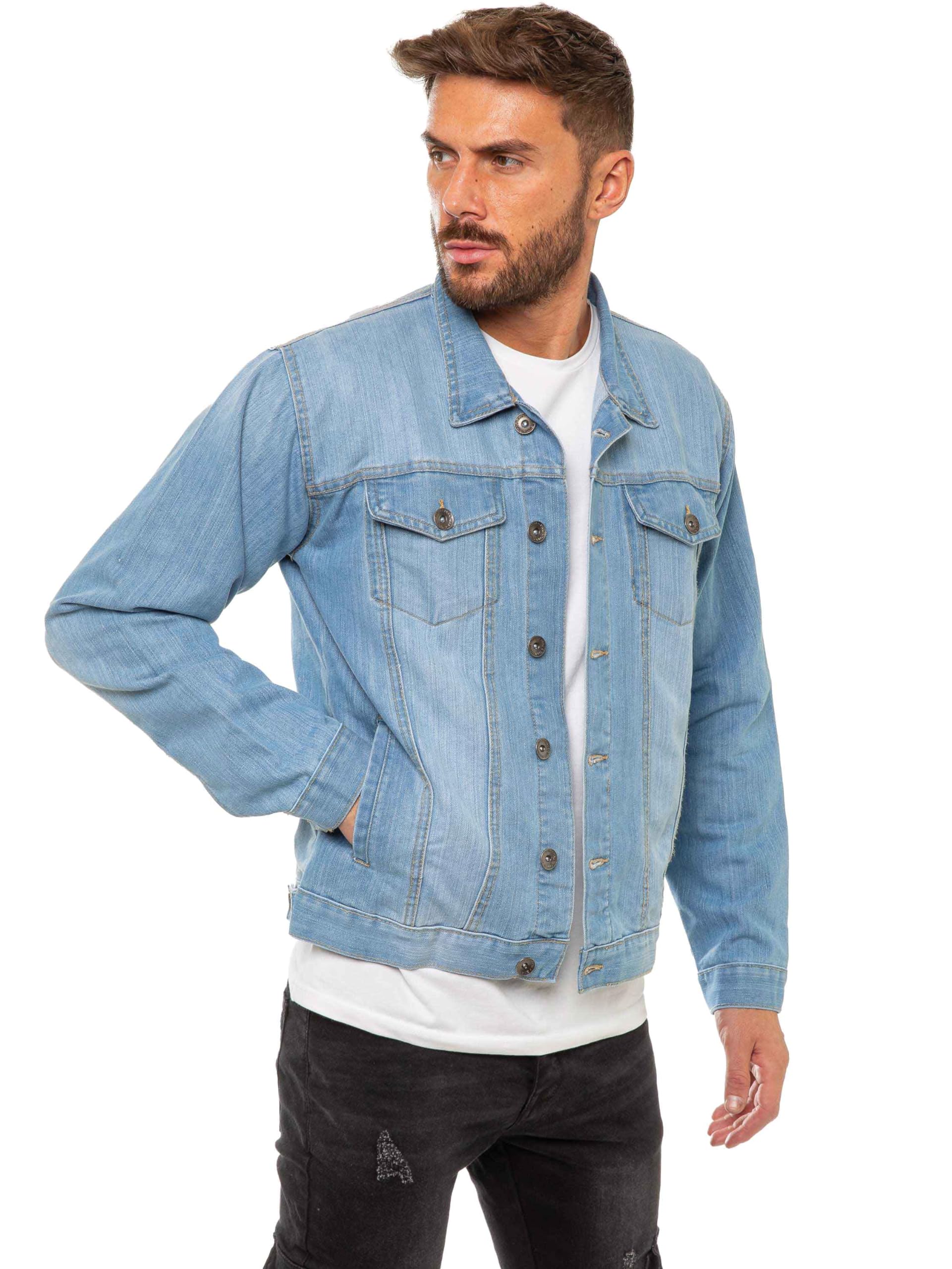 989Zé ENZO Mens Jacket Casual Classic Denim Regular Fit Western Style Trucker Coat EZJ391 LIGHT BLUE XL