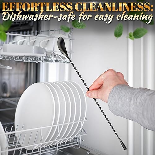 Miniatura 18 de 4 agitadores de cóctel de cuchara de bar, cucharas de 12 pulgadas de largo para agitar, acero inoxidable con superficie pulida, fácil de limpiar