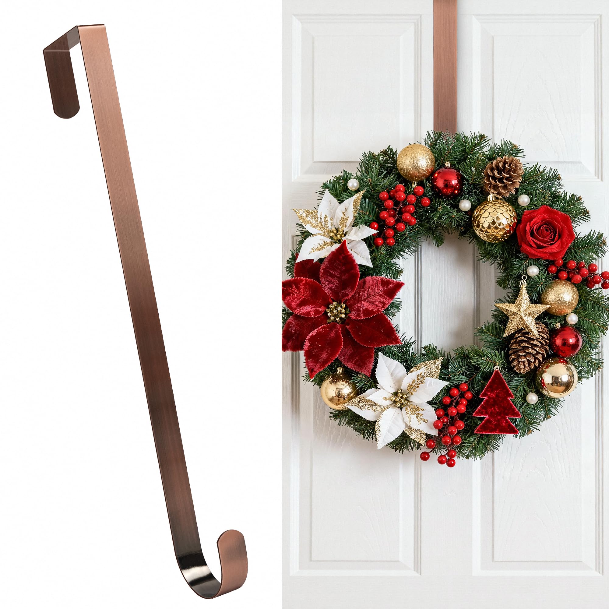 HOOSUN 4th of July Decorations Wreath Hangers for Front Door,12 Inches Metal Wreath Hook Holder for Spring Decor,20 Lbs Over The Door Wreath Hanger for Spring Patriotic Wreath Front Porch Decor