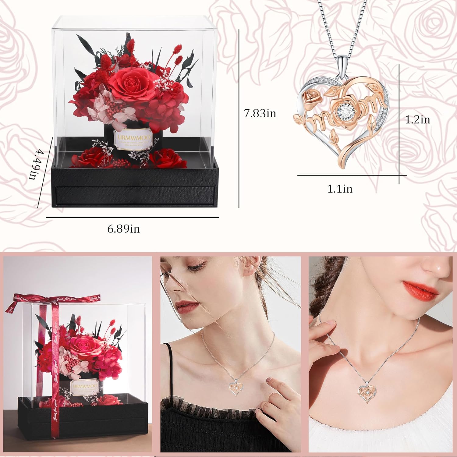 Mom Gifts Preserved Red Rose with Mom Necklace from Daughter Eternal Flowers Rose Mothers Day Birthday Gifts