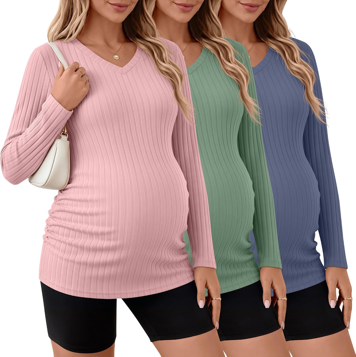 3 Pack Women Cotton Maternity Shirts Long Sleeve Tops