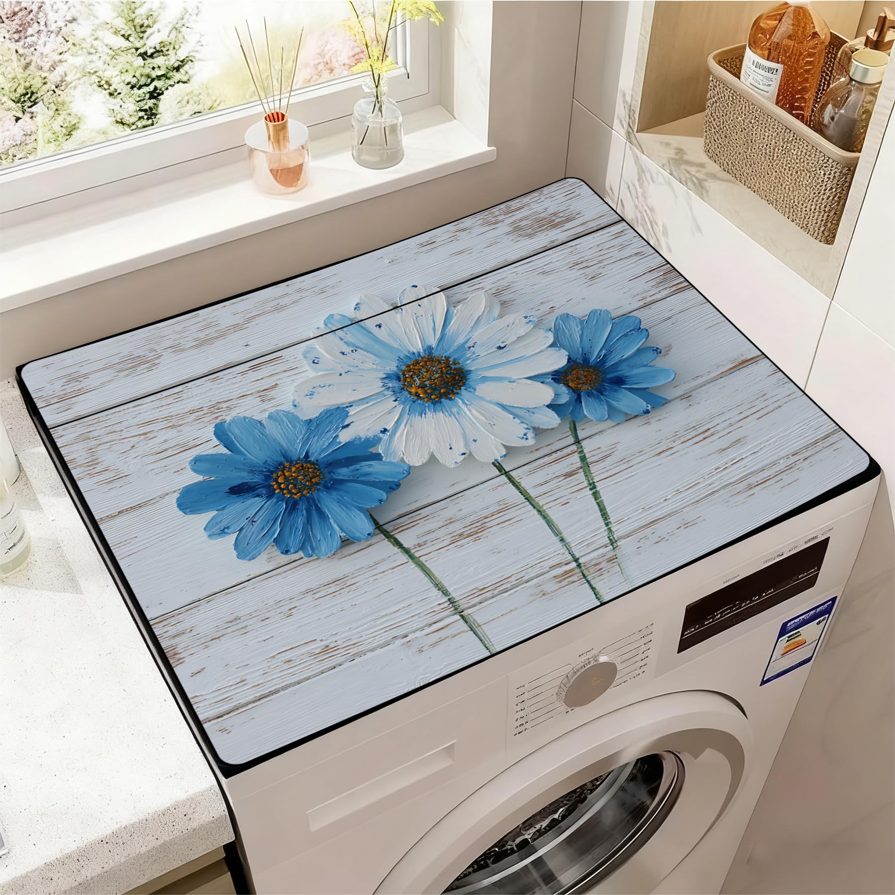 Washer and Dryer Covers for the Top, Non-slip Dryer Top Protector Mat, Dust-proof Washing Machine Cover, 23.6" x 19.7" (daisy, 23.6" x 19.7")