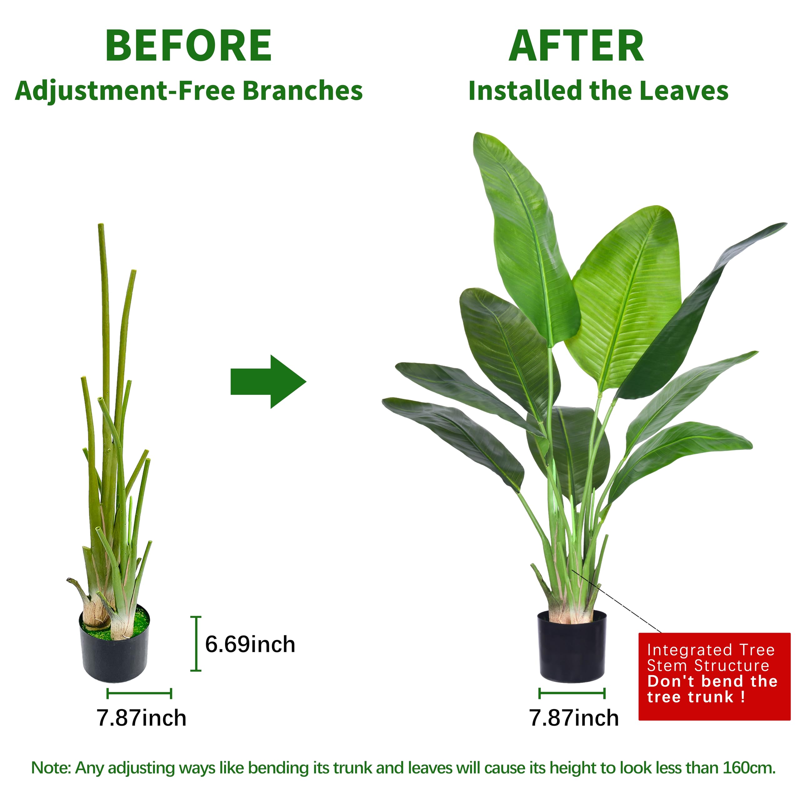 HAIHONG Artificial Bird of Paradise Plant, Fake Tree with Realistic Leaves and Durable pots, Adjustment-Free Branches Artificial Tree for Indoor Outdoor Home Decor (4FT 2Packs)