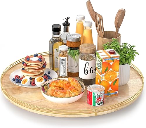 Miniatura 41 de Tabla giratoria redonda de roble de 9 pulgadas para organización en gabinetes, estilo rústico, para almacenamiento en mesa del comedor, despensa,