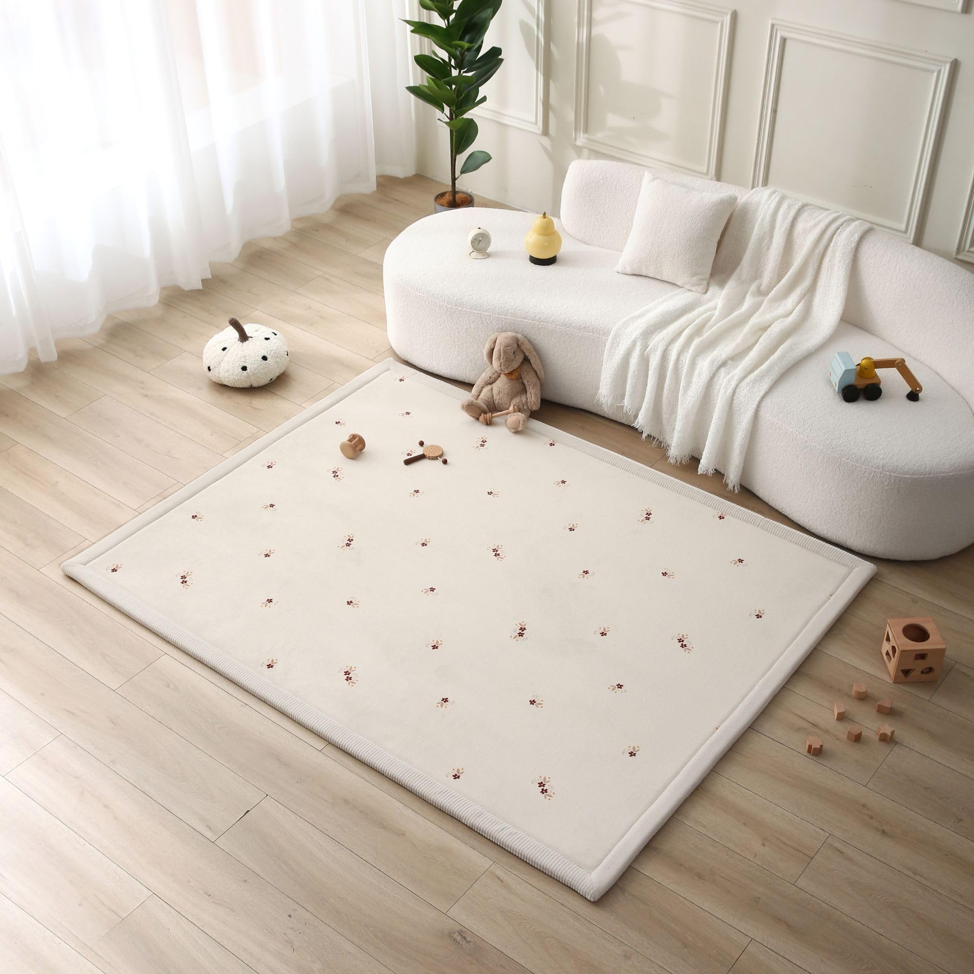 Mata do zabawy dla dzieci Cloud-soft 200x150x2,5 cm, wzór kwiatowy – dywanik do pokoju dziecięcego z wysokiej jakości pianką memory – mata do raczkowania z antypoślizgowym spodem