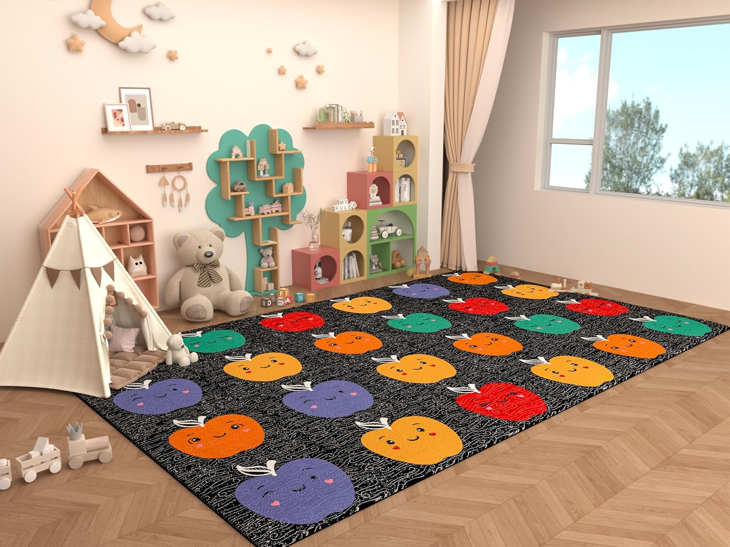 Large Classroom Rug Elementary 8x10 - (Washable) Classroom Rugs for Kids Room - Classroom Carpet Elementary - Kids playroom Rug 8 x 10 - Preschool Rugs for Classroom - Schoolgirl Classroom Decor