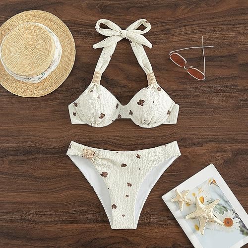 Miniatura 5 de JUNGE Bikini Set for Women Bathing Suits Push Up Halter Bandage Bikinis Floral Printed Swim Bottoms Beach Two Piece Swimsuits