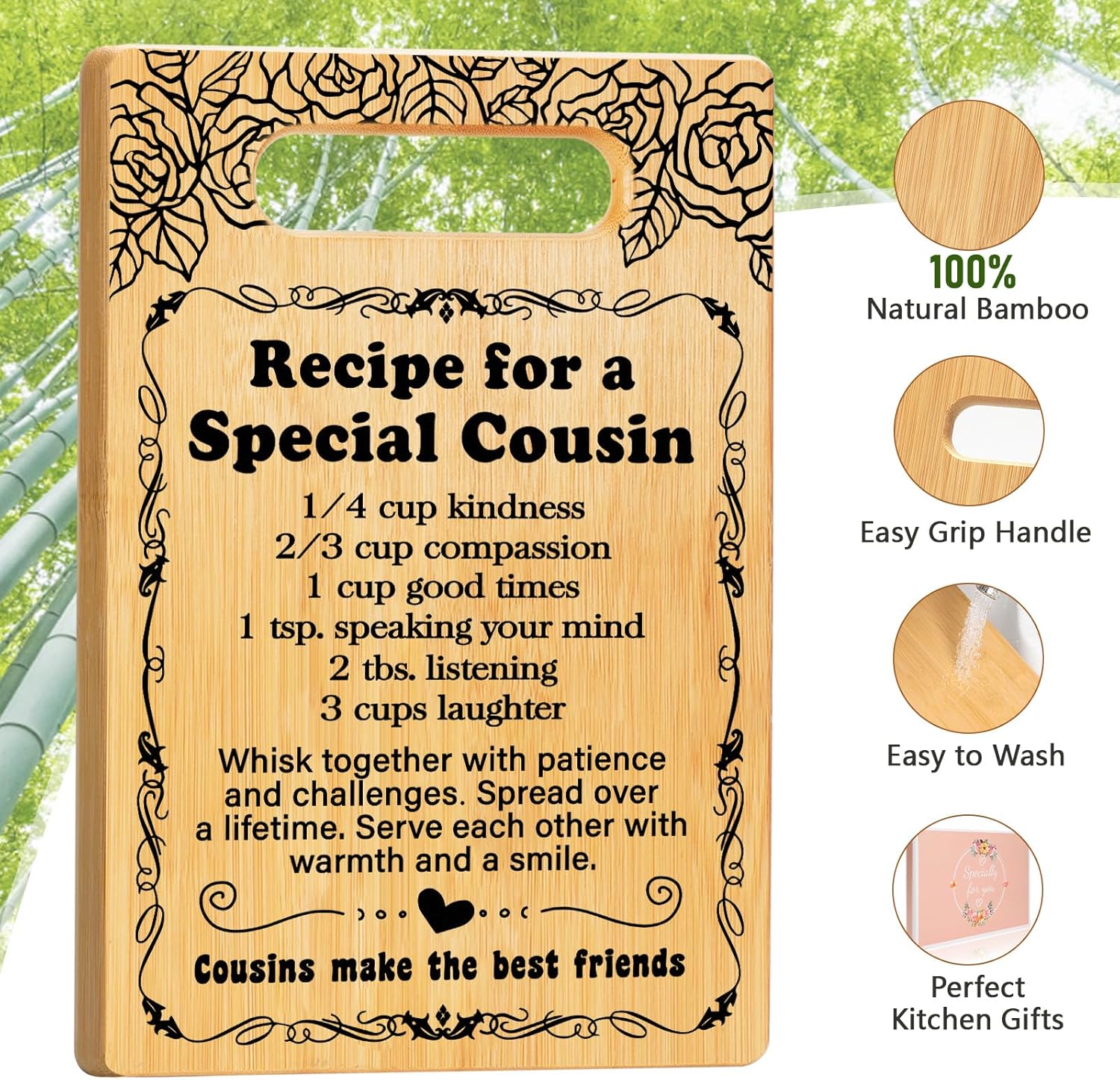 Cousin Gifts for Women, Recipe for a Special Cousin - Birthday Gift for Cousin Women Cutting Board Set, Mothers Day Birthday Gifts Wedding Gifts for Cousin from Sister Brother - Image 3