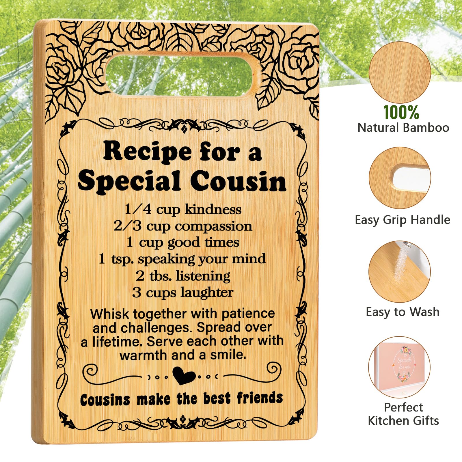 Cousin Gifts for Women, Recipe for a Special Cousin - Birthday Gift for Cousin Women Cutting Board Set, Mothers Day Birthday Gifts Wedding Gifts for Cousin from Sister Brother