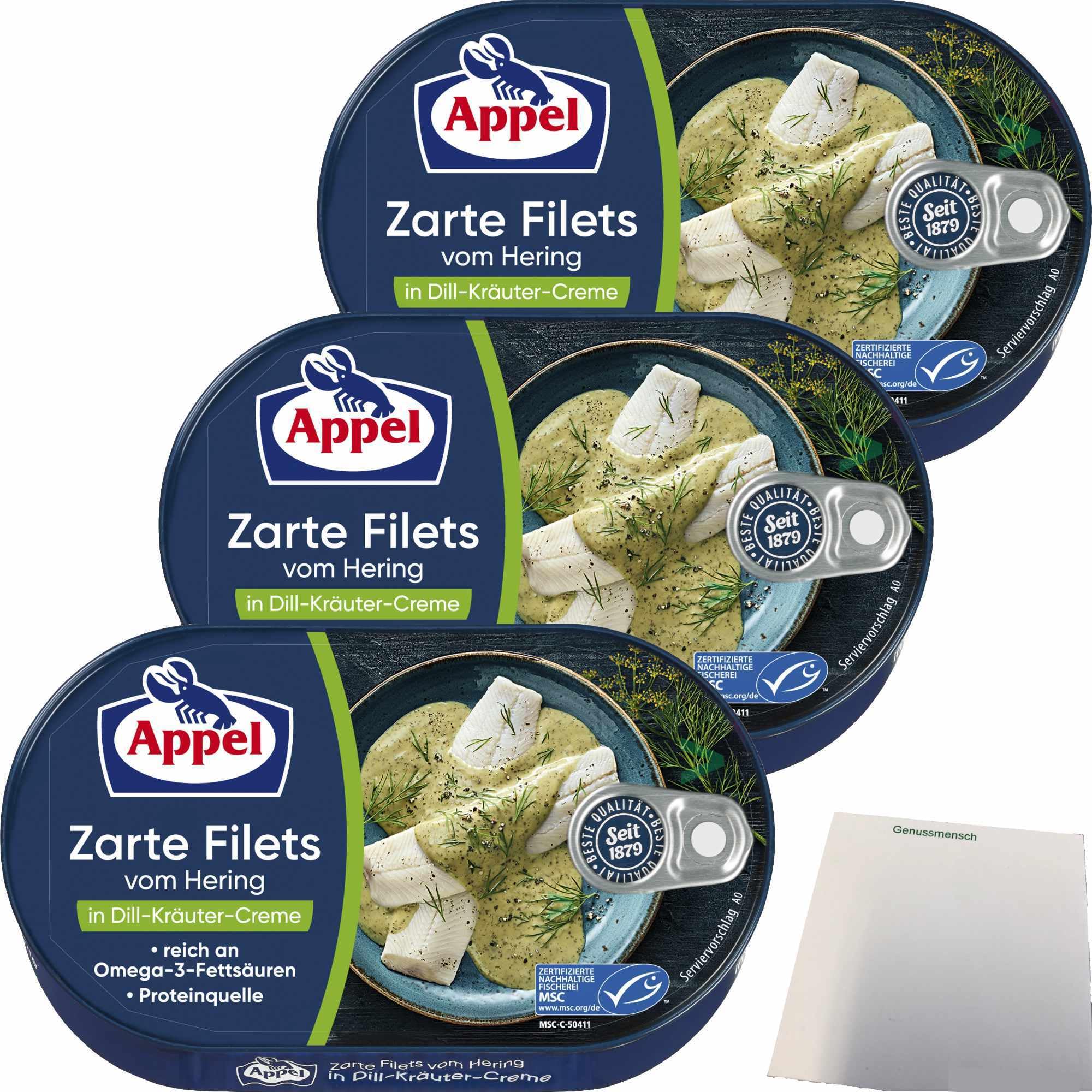 Appel Zarte Filets vom Hering in Dill-Kräuter-Creme 3er Pack (3x200g Dose)