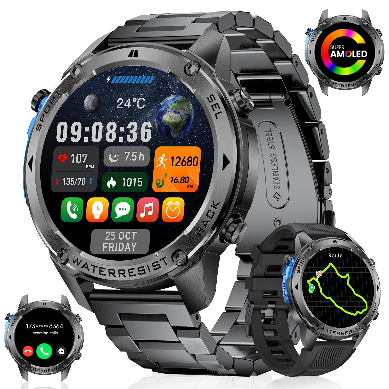 BRUBOSES GPS-Smartwatch (Tiefschwarz)