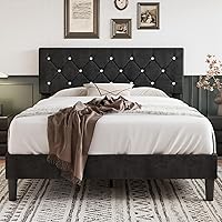 Vista 10 de VECELO Marco de cama tamaño completo con cabecera capitonada de diamante, plataforma de cama tapizada con soporte de listones de madera, no necesita