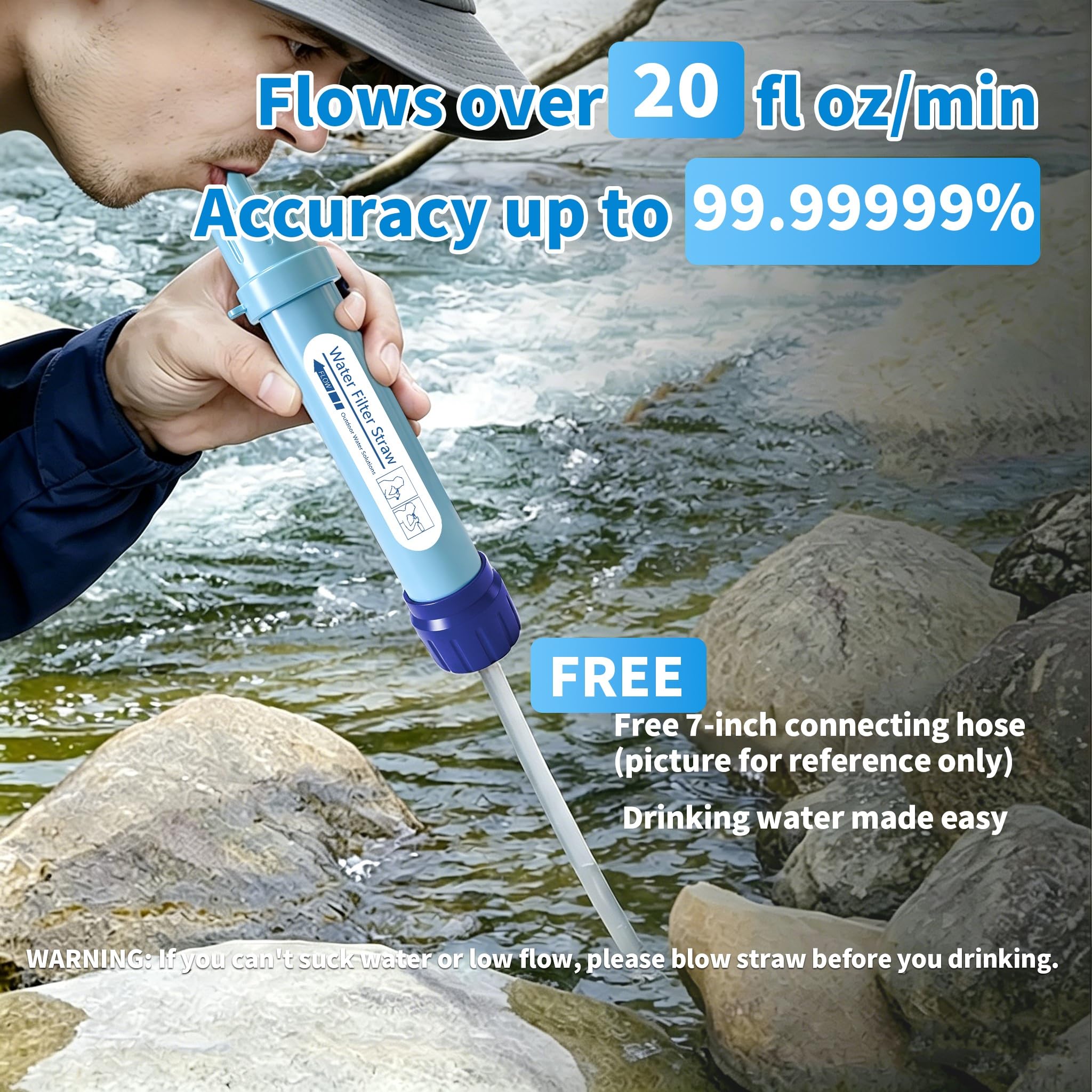 Paille filtrante à eau personnelle, purificateur d'eau portable certifié NSF, sans BPA, équipement de survie pour randonnée, camping, voyage, préparation aux situations d'urgence