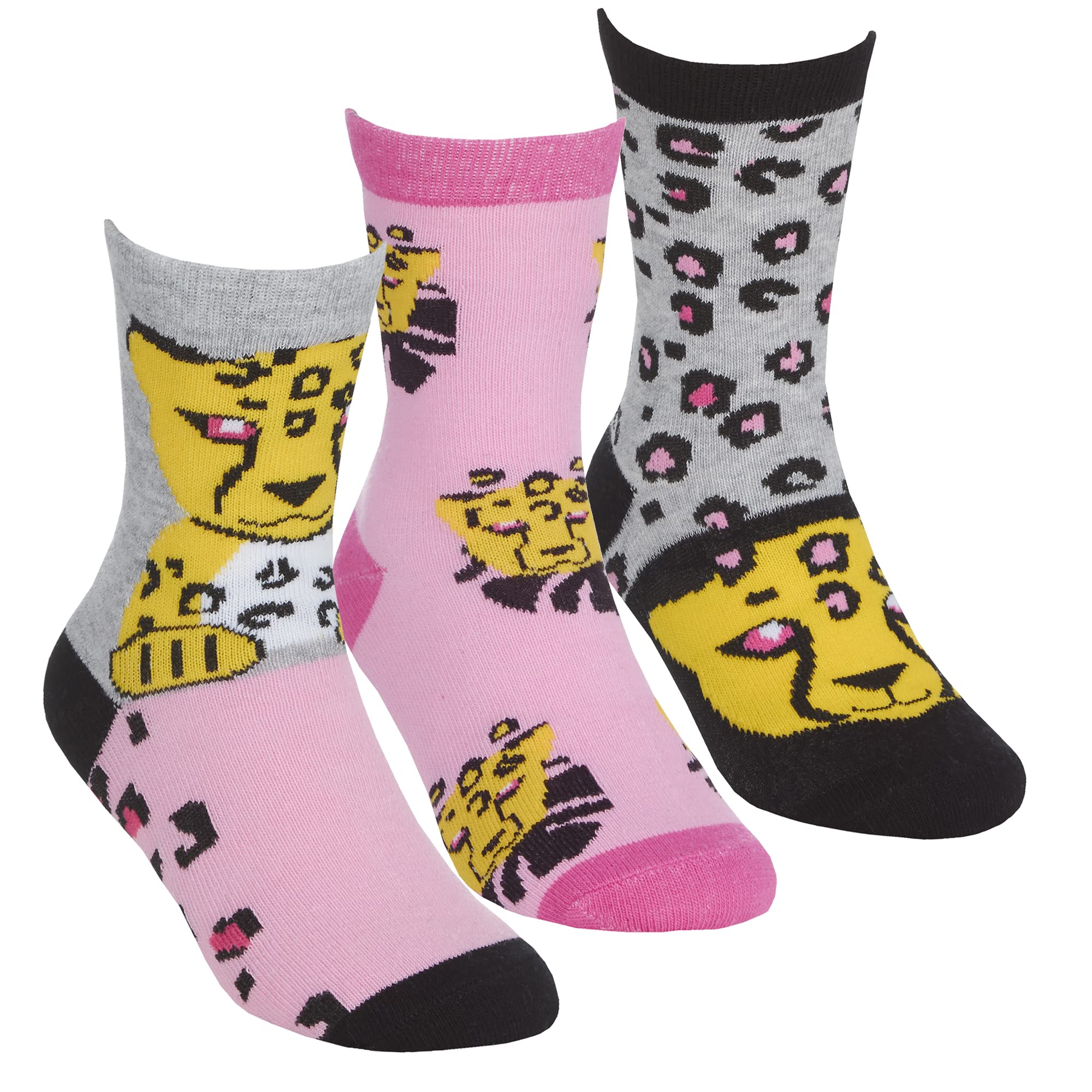 Metzuyan Kids Girls Novelty Cartoon Animals Red Panda Leopard Printed Everyday Mid Calf Socks Leopard 12.5-3.5