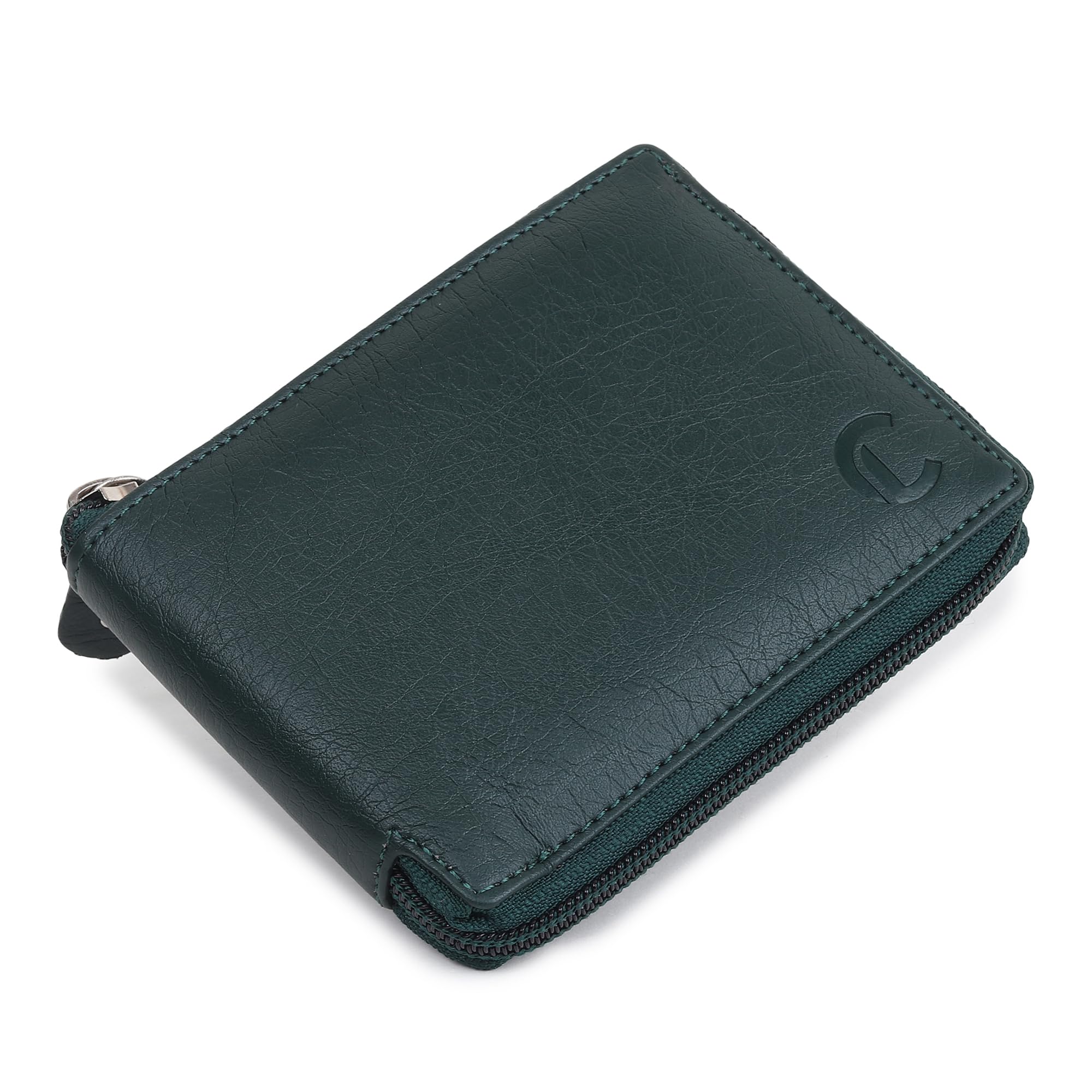 Leather Zipper Wallet for Men,Women or Girls Dark Green, Premium Textured Leather, Multiple Card Slots, Compact Design-image-48