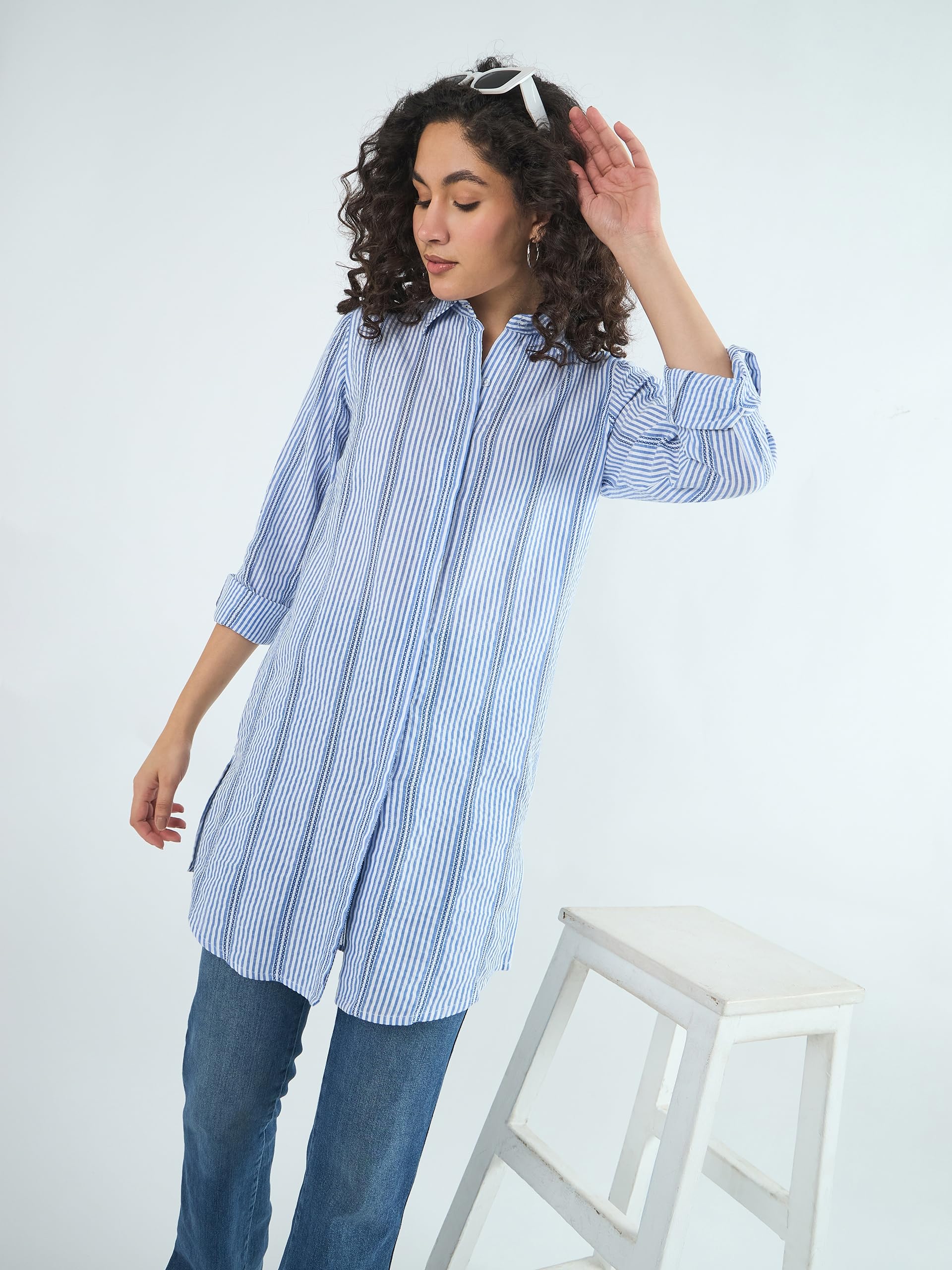 n.H.K.a. Blue Stripe Cotton Long Tunic 4