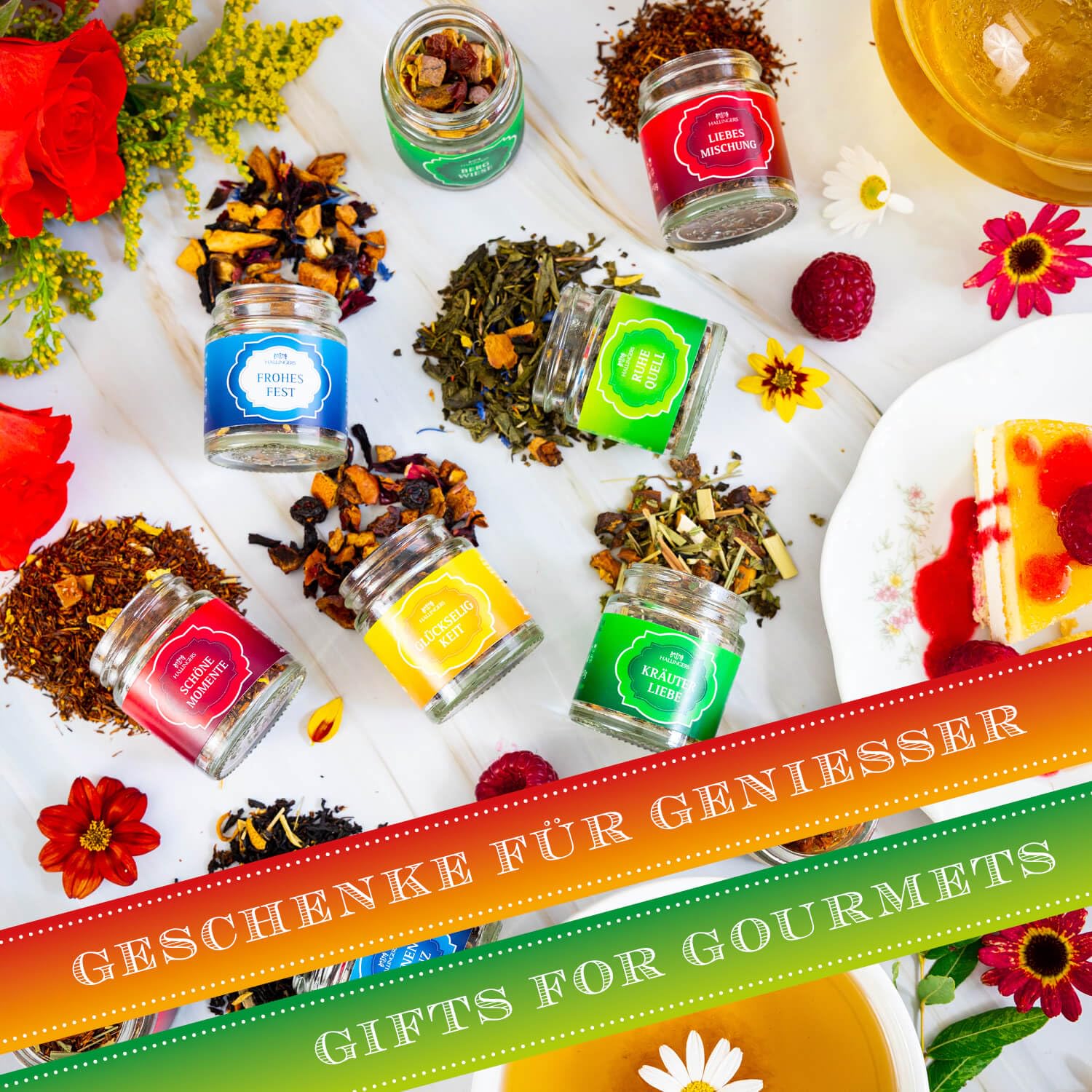 Hallingers Genuss Manufaktur Tee Geschenk-Set 24 Sorten Premium Loser Tee Probierset Geschenkbox
