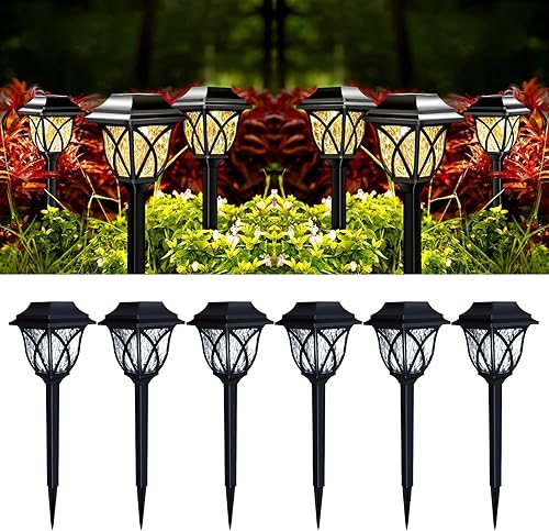 Vista 10 de Solar Pathway Lights Outdoor, 6 Pack, Warm White, IP65 Waterproof & Weather Resistant, Garden Lights for Yard, Patio, Walkway, Landscape