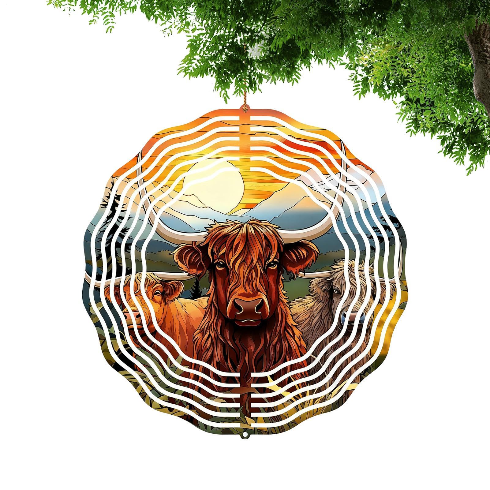 Girouette vache Highland en métal et carillon de jardin décoratif