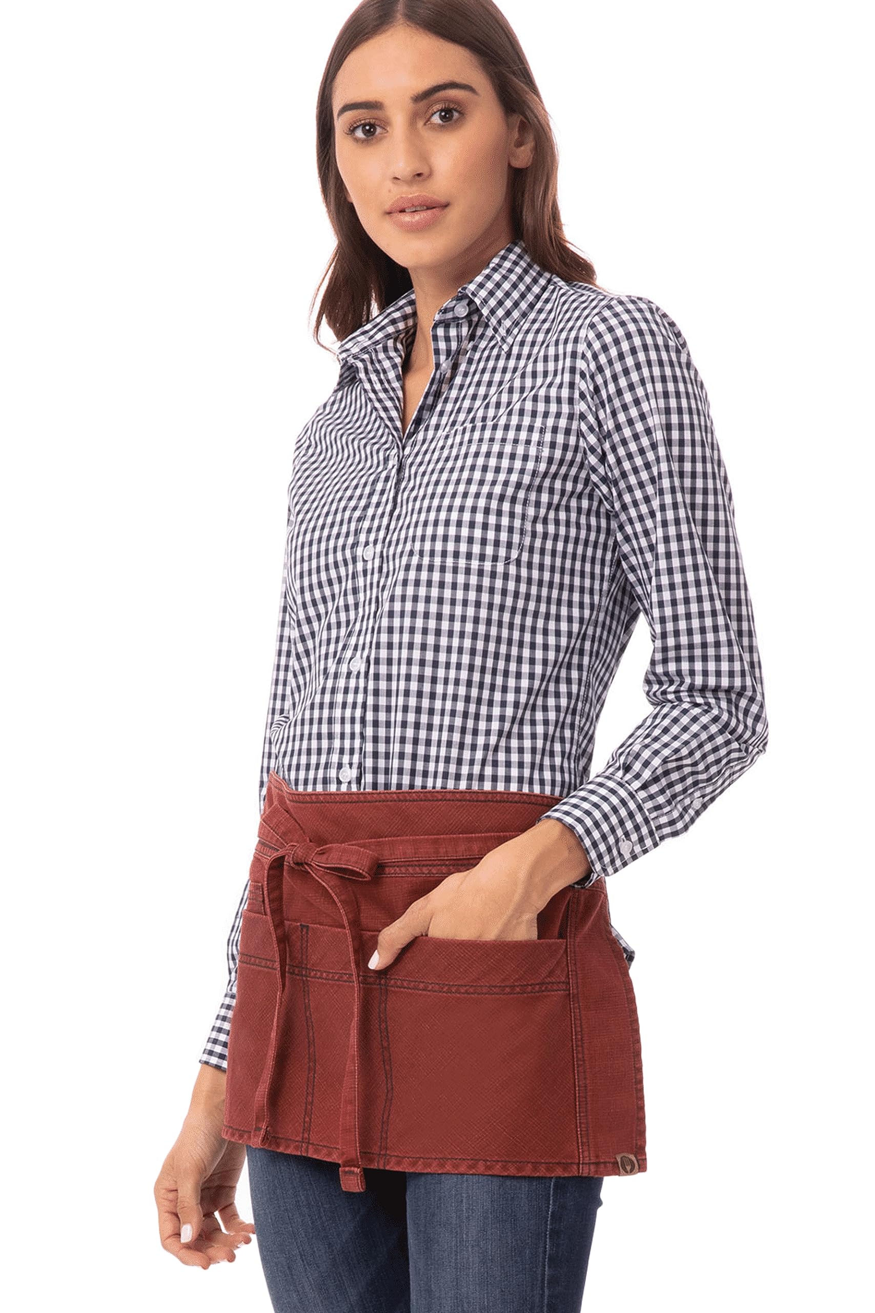Chef Works Unisex Uptown Waist Apron, Red Navy, One Size