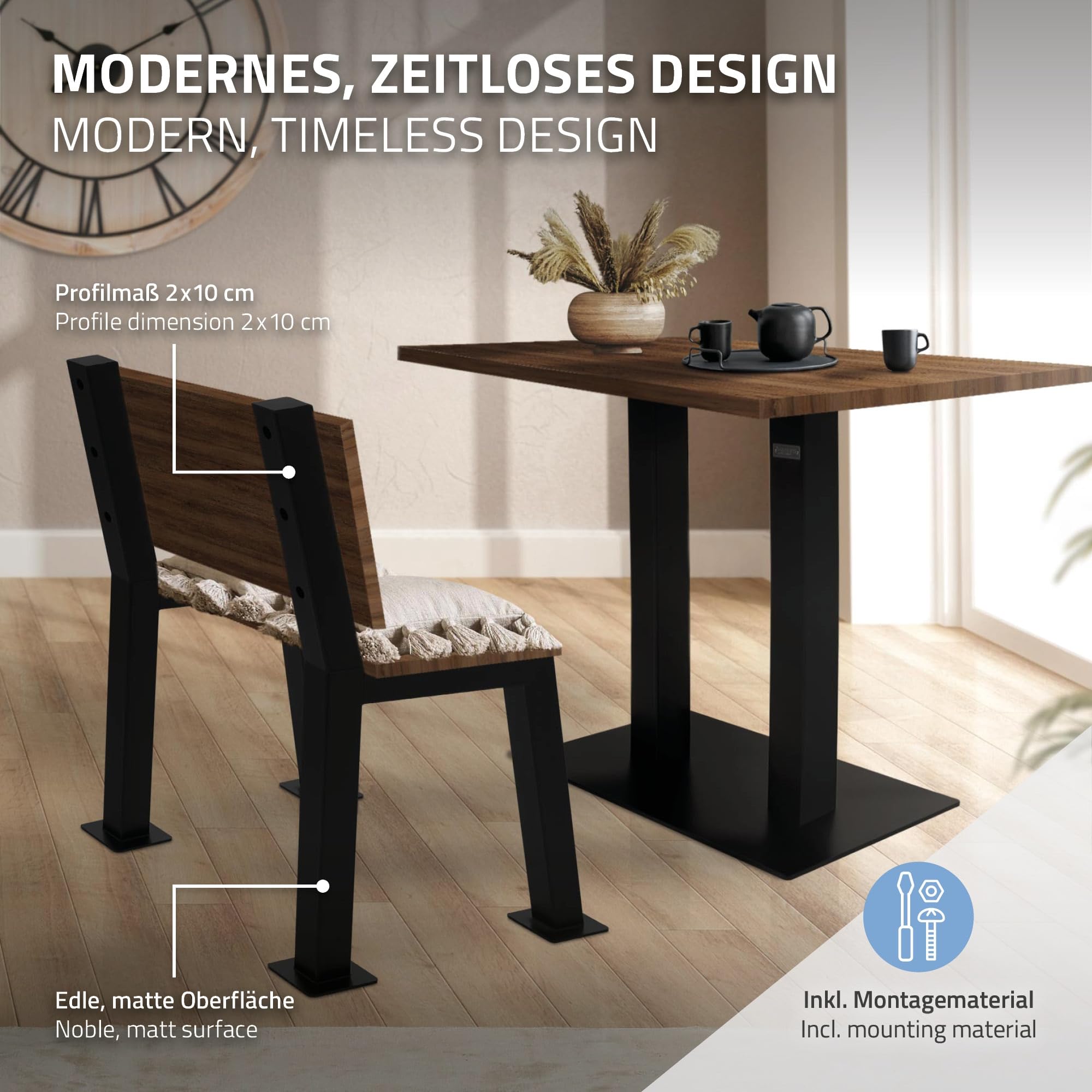 ML-Design Set di 2 Gambe per Panca da Giardino 47 x 77,5 cm in Acciaio Verniciato a Polvere Nero Struttura per Panche da Parco Telaio Resistente alle Intemperie per Esterno Antiruggine con Schienale