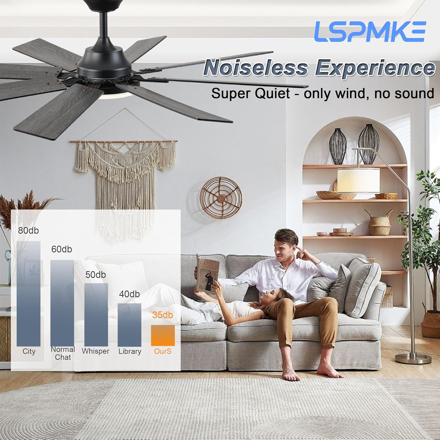 Ceiling Fans with Lights, 52 Inch Ceiling Fan with Light and Remote Control, Reversible DC Motor, 3CCT, Dimmable, Timer, Noiseless, Black Ceiling Fan for Bedroom Living Room, Indoor/Outdoor Use